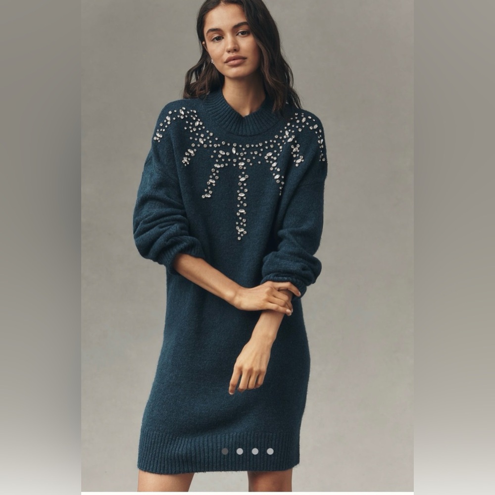 Anthropologie Navy Crystal-Embellished Sweater